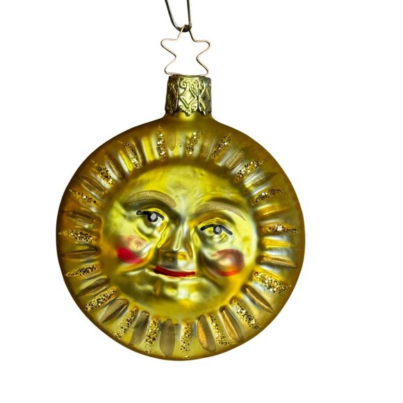 Inge-Glas Germany Smiling Sun Face Glass Ornament Gold Glitter Rays 3" Retired - Picture 3 of 5
